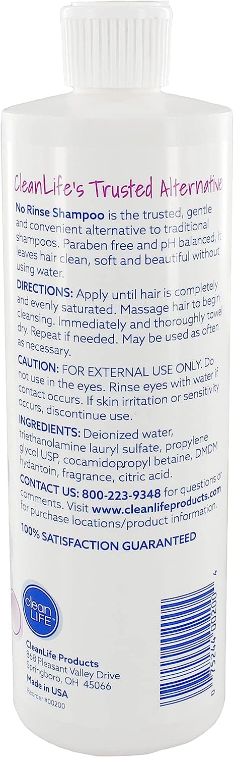 Cleanlife Products No-Rinse Shampoo, 16 oz, Alcohol-free, Ready To Use 2-PACK