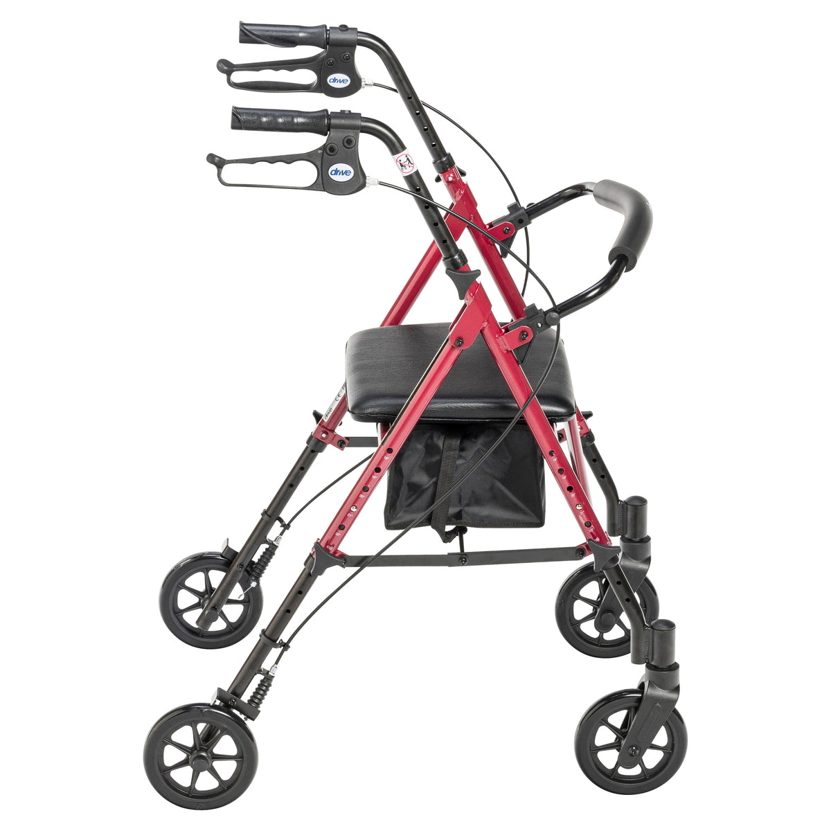 Adjustable Height Rollator Rolling Walker with 6" Wheels, Red