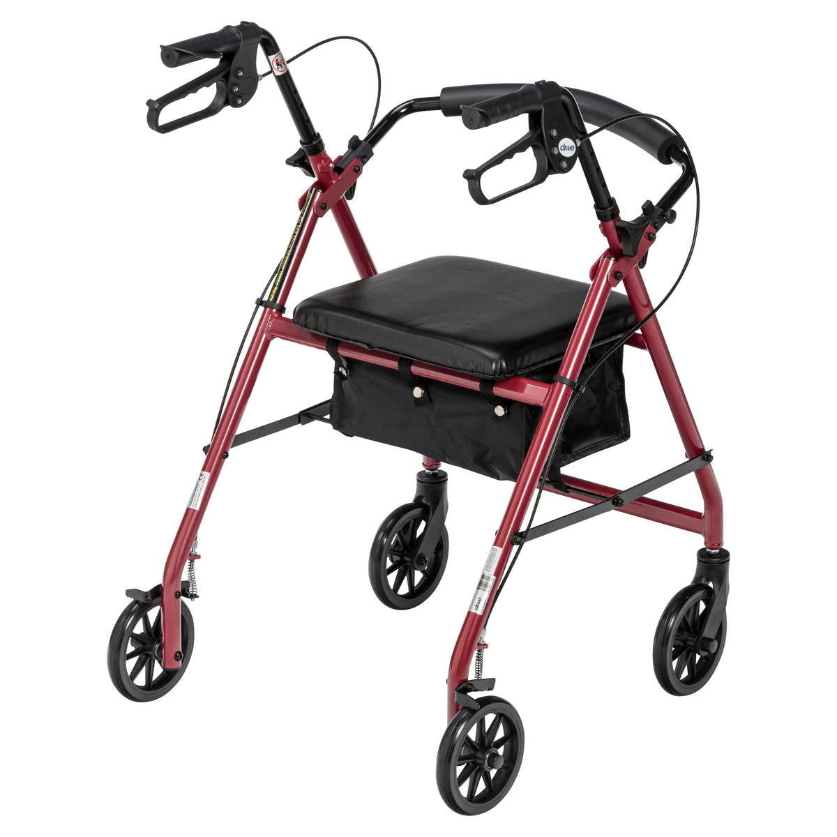 Rollator Rolling Walker with 6" Wheels, Fold Up Removable Back Support and Padded Seat, Red