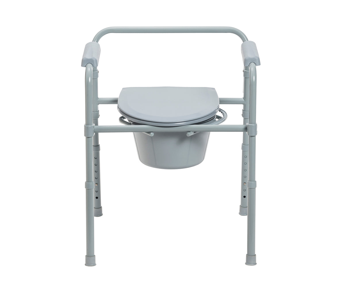 Steel Folding Deep Seat Bedside Commode, Gray