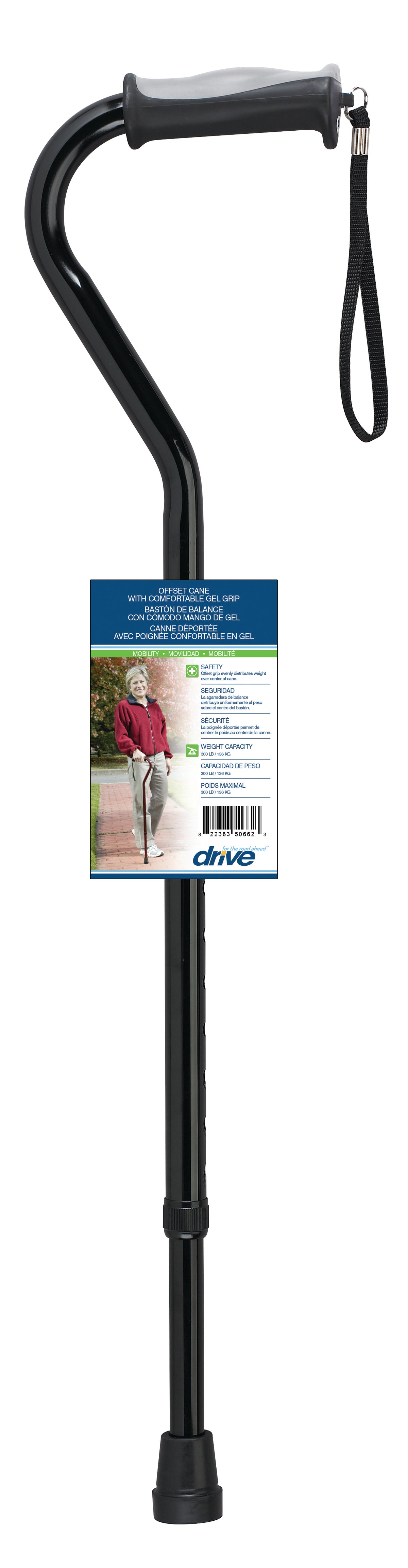 Adjustable Height Offset Handle Cane with Gel Hand Grip, Red Crackle