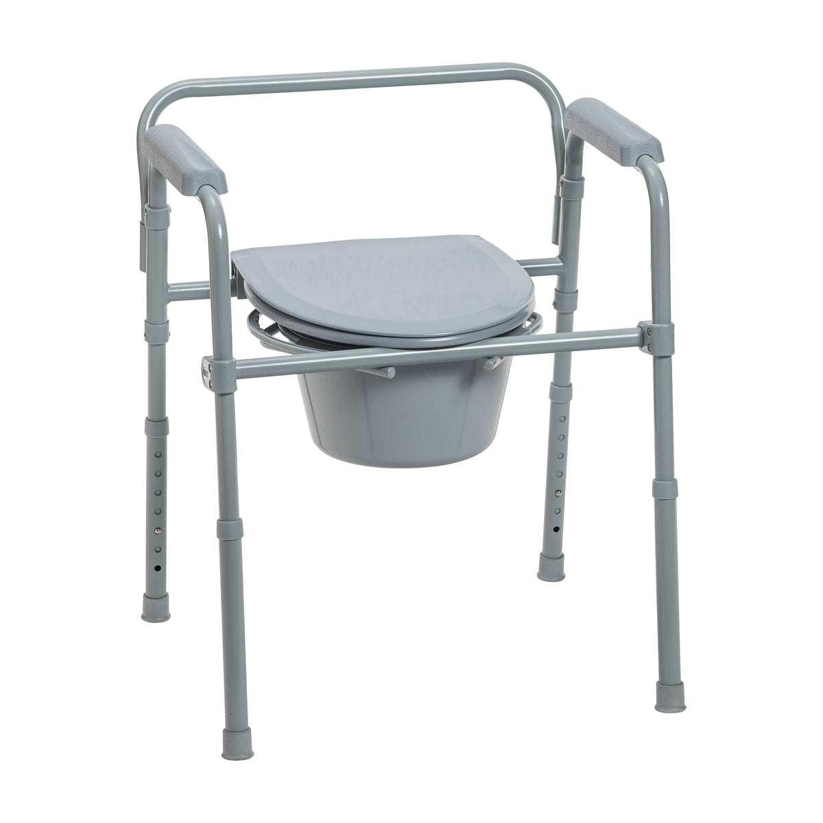 Steel Folding Deep Seat Bedside Commode, Gray