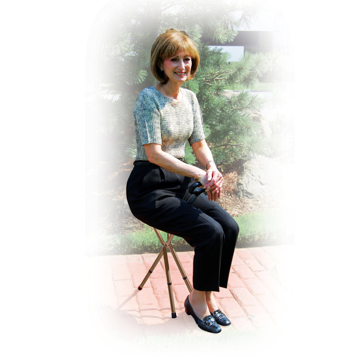 Folding Lightweight Cane Seat, Adjustable Height, Bronze