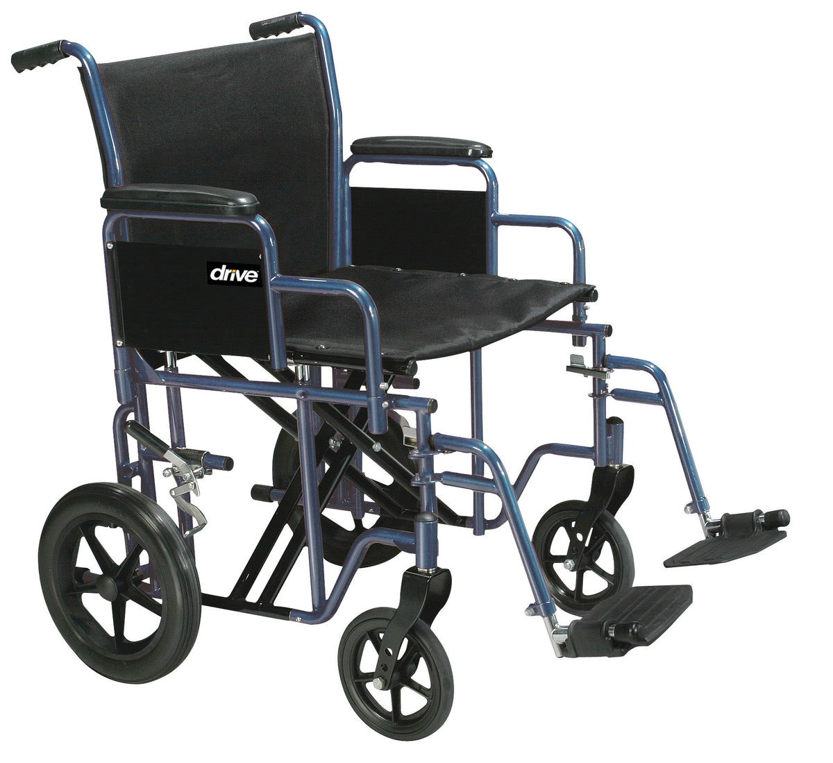 Bariatric Heavy Duty Transport Wheelchair with Swing Away Footrest, 22" Seat, Blue