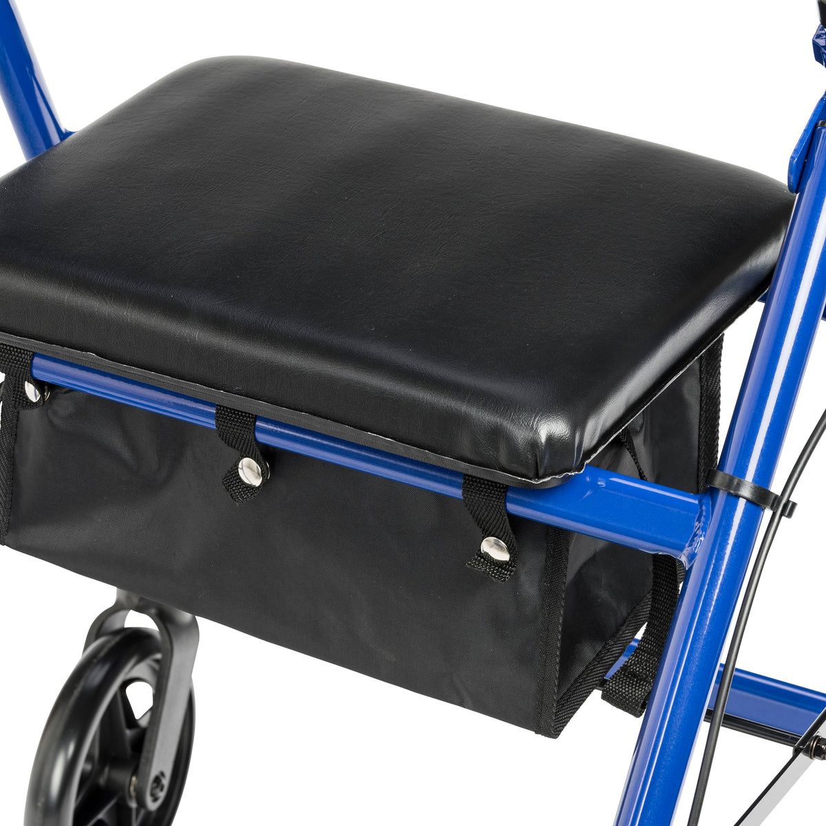 Rollator Rolling Walker with 6" Wheels, Fold Up Removable Back Support and Padded Seat, Blue