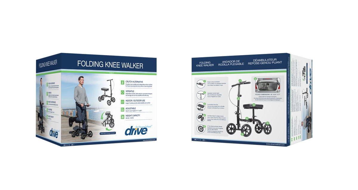 Steerable Folding Knee Walker Knee Scooter, Alternative to Crutches