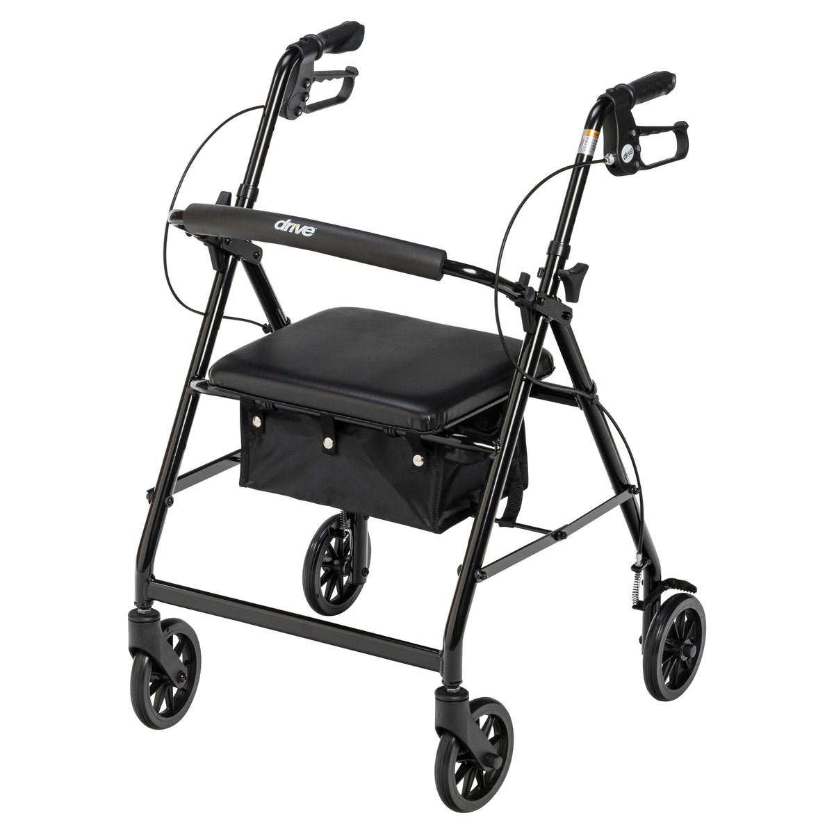 Rollator Rolling Walker with 6" Wheels, Fold Up Removable Back Support and Padded Seat, Black