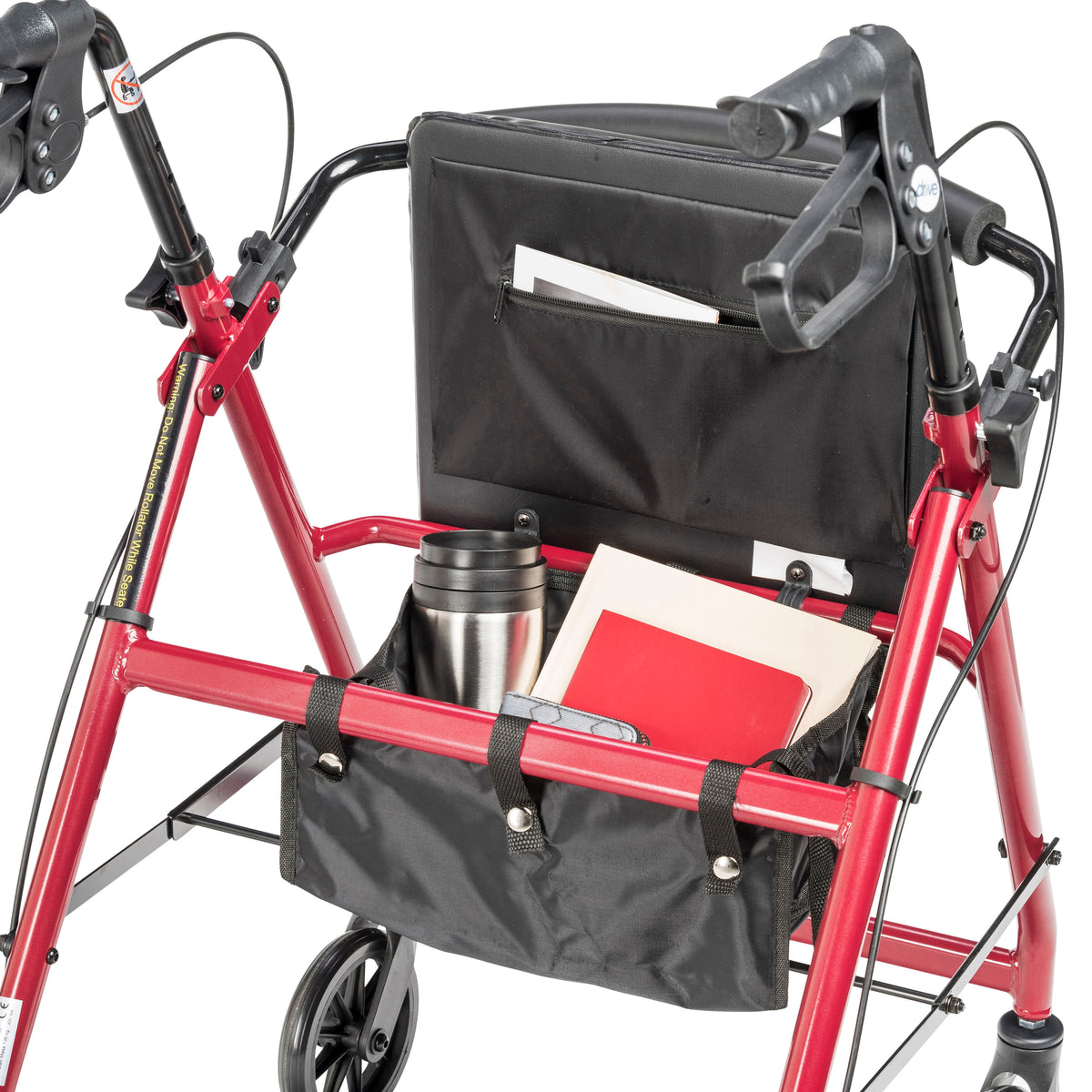 Aluminum Rollator Rolling Walker with Fold Up and Removable Back Support and Padded Seat, Red