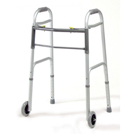 Dual-Release Folding Walker with Wheels