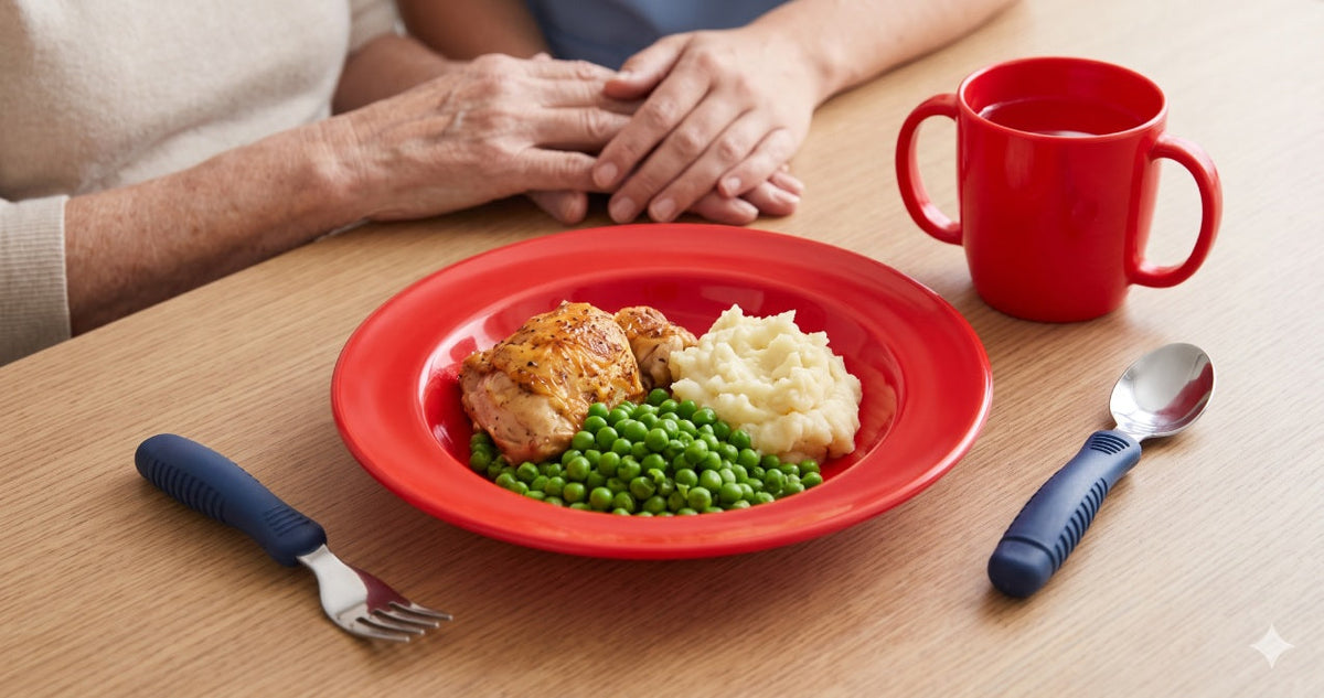 "Dementia-friendly dining: plates, cups and cutlery that reduce confusion at mealtimes"