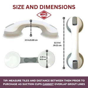 Safe-er-Grip suction grab bar size and dimensions