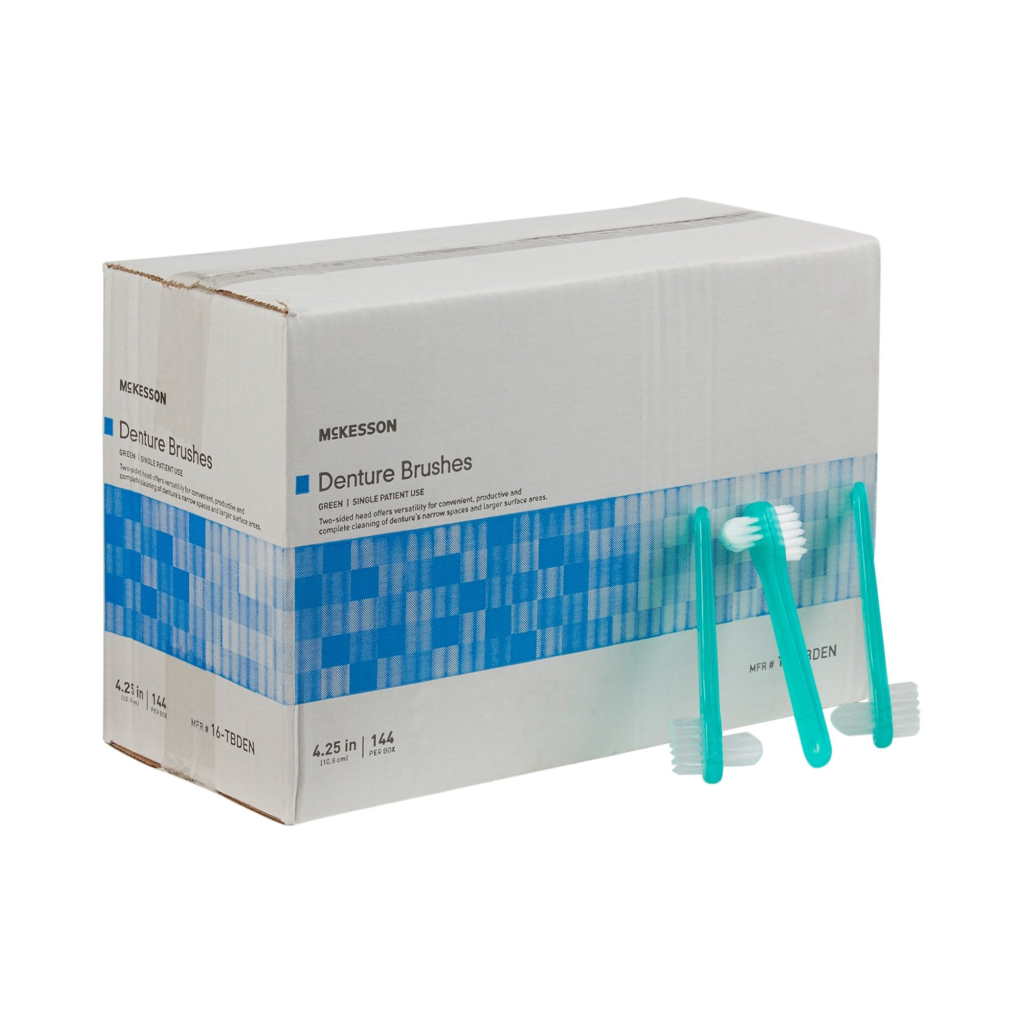 Denture Brush McKesson 2-Sided Bristle Green 12/PK