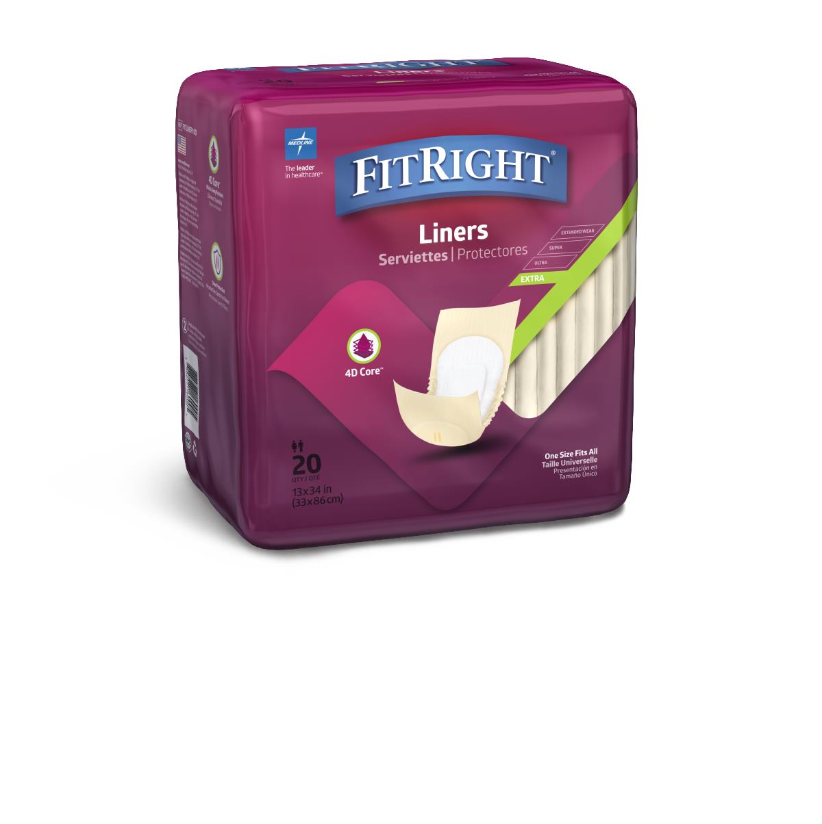 Fitright Incontinence Liners, Moderate, FITLINER100Z