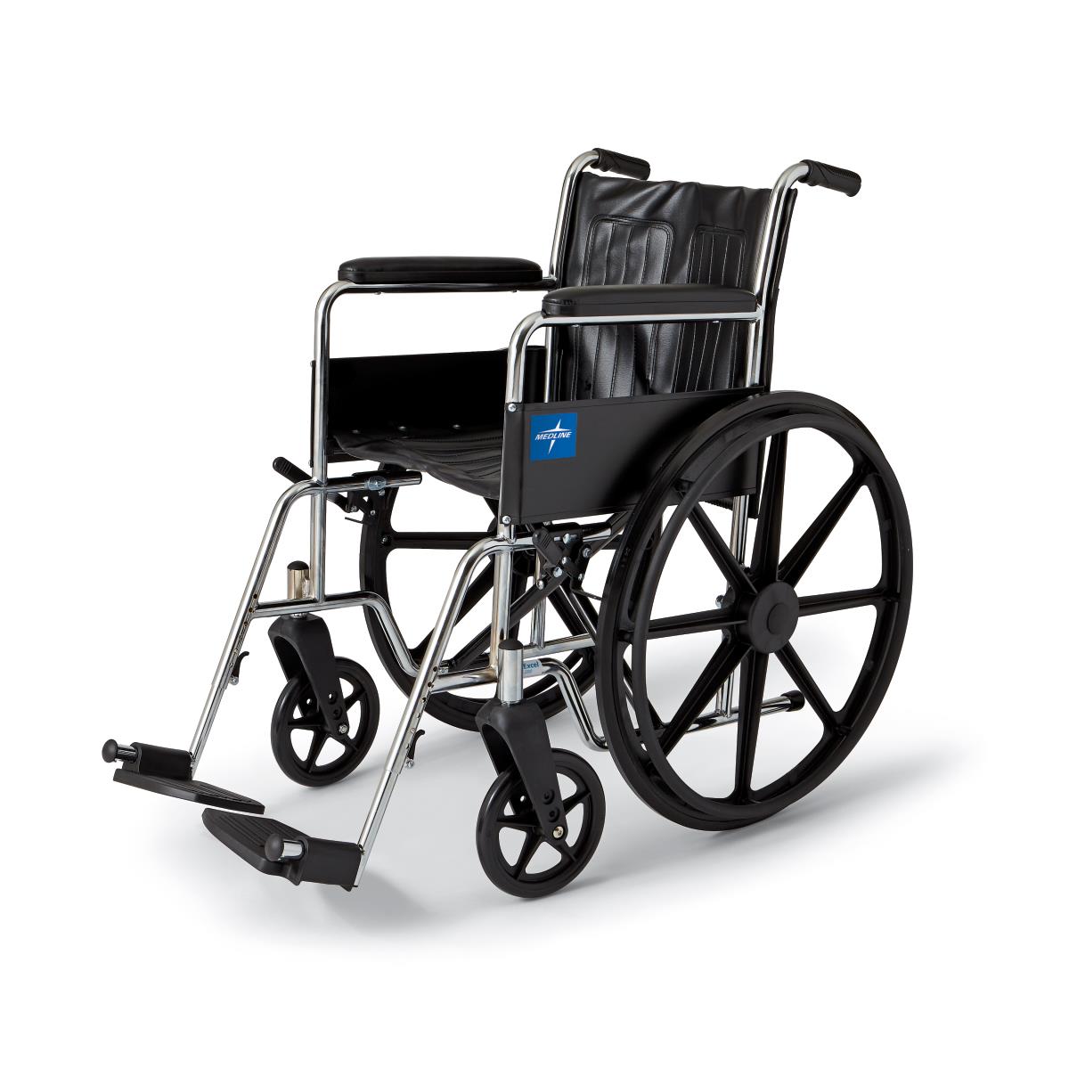 Medline Excel 2000 Series Wheelchair with Permanent Arms and Fixed/Removable Footrests