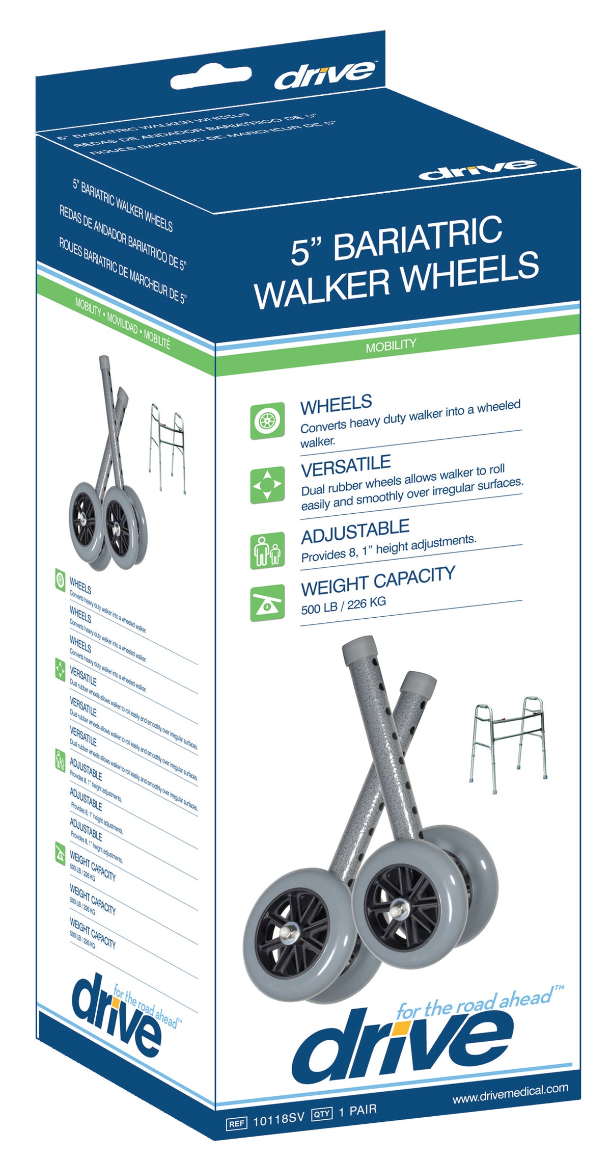 Heavy Duty Bariatric Walker Wheels, 5", 1 Pair