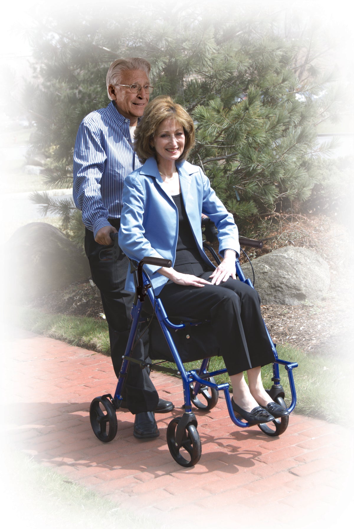 Duet Dual Function Transport Wheelchair Rollator Rolling Walker, Blue