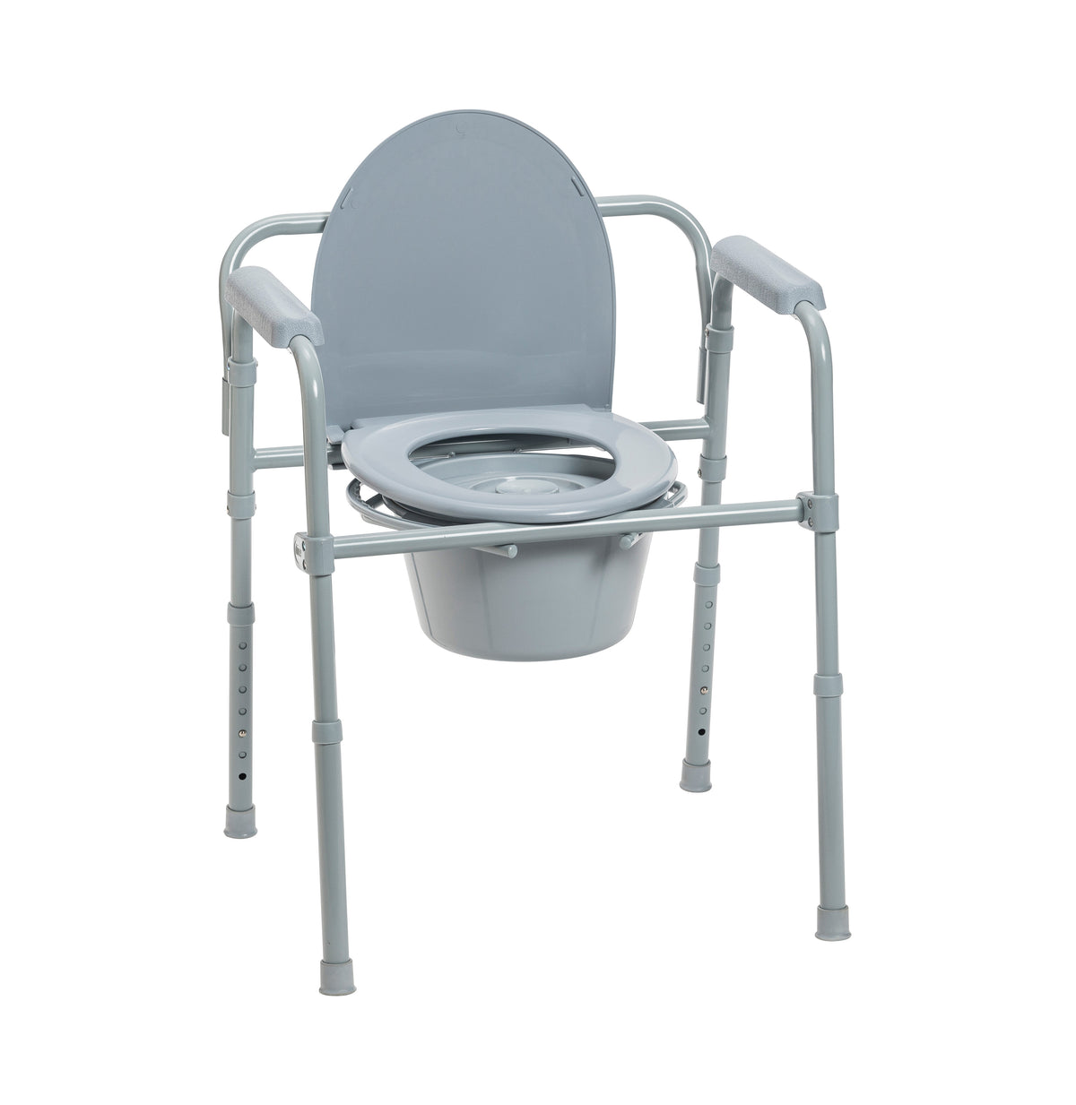 Steel Folding Deep Seat Bedside Commode, Gray
