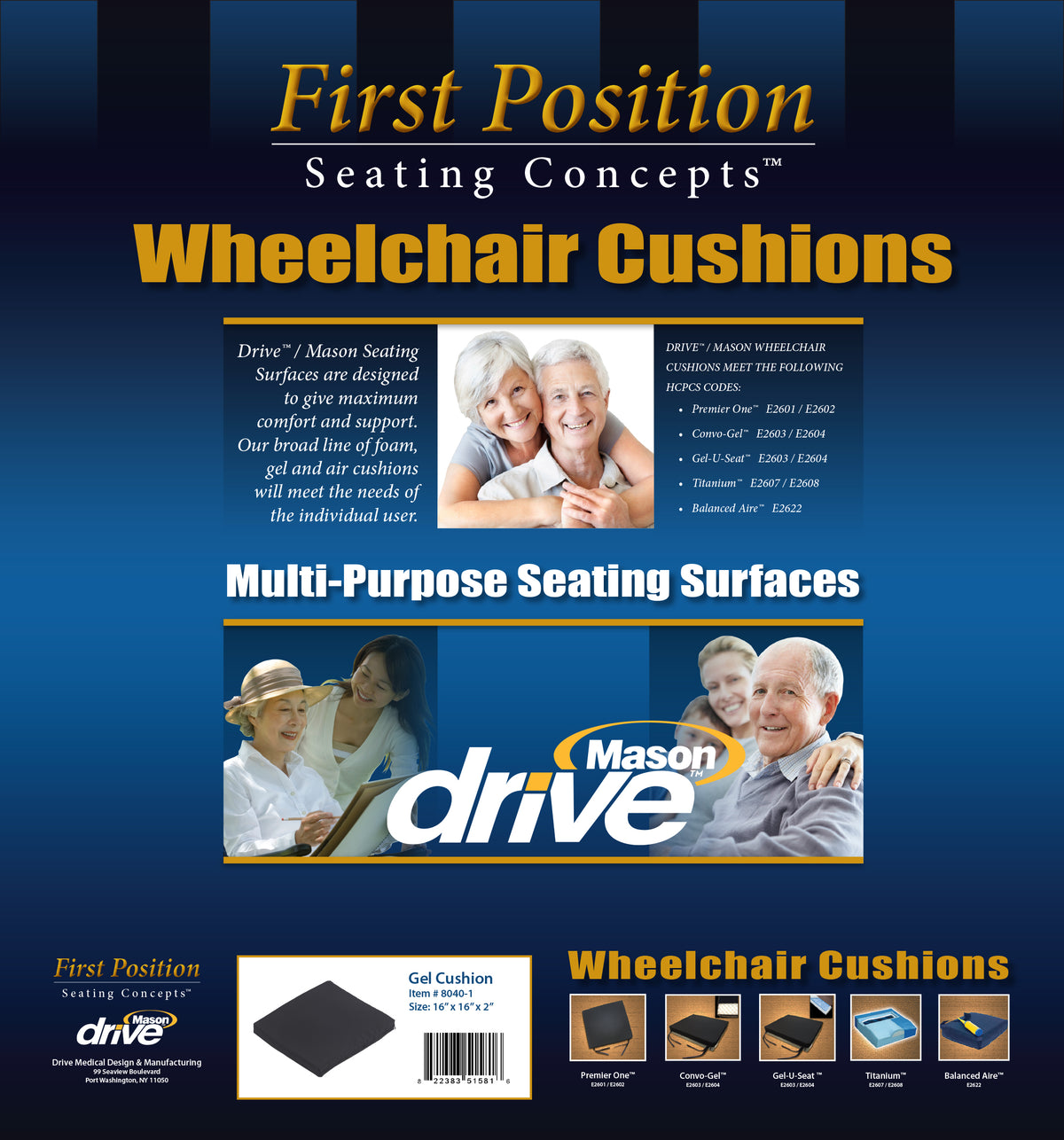 Gel-U-Seat Lite General Use Gel Cushion with Stretch Cover, 16" x 20" x 2"