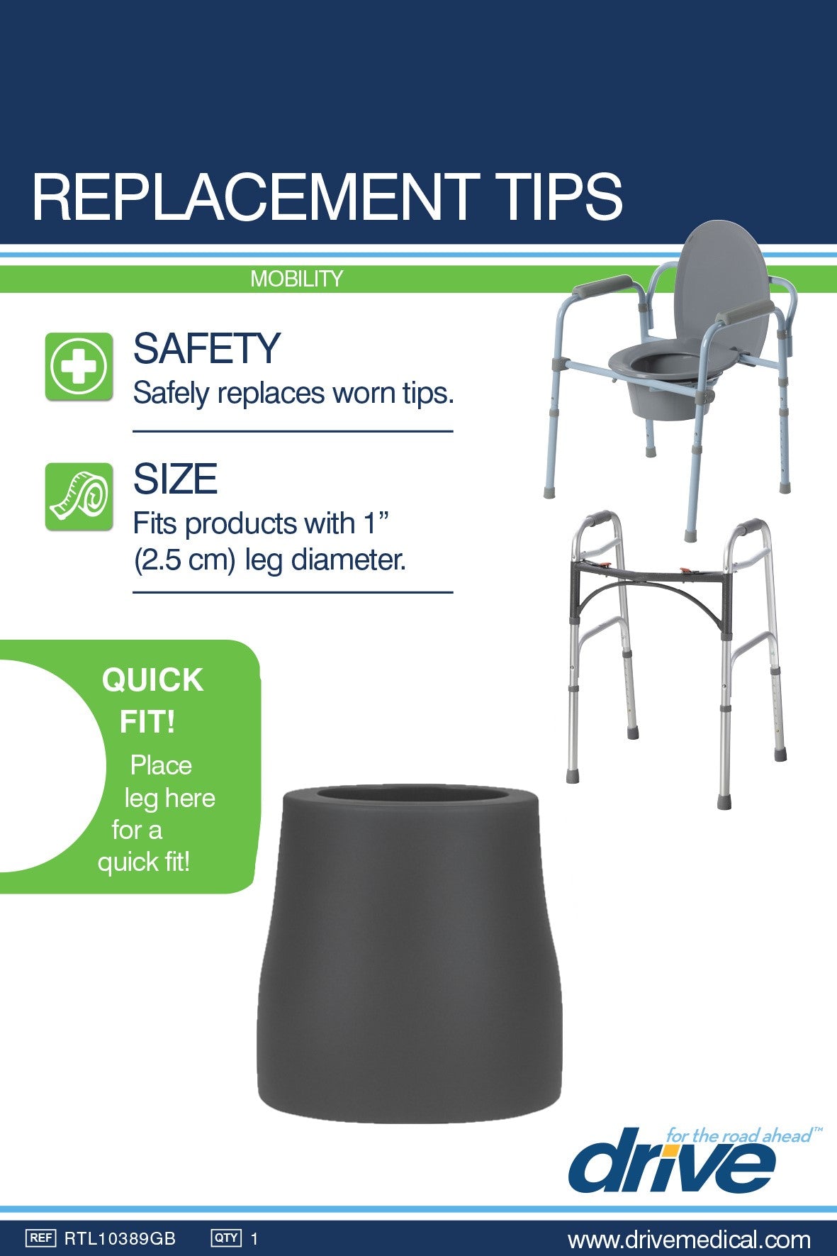 Utility Replacement Tip, 1", Gray, 1/EA