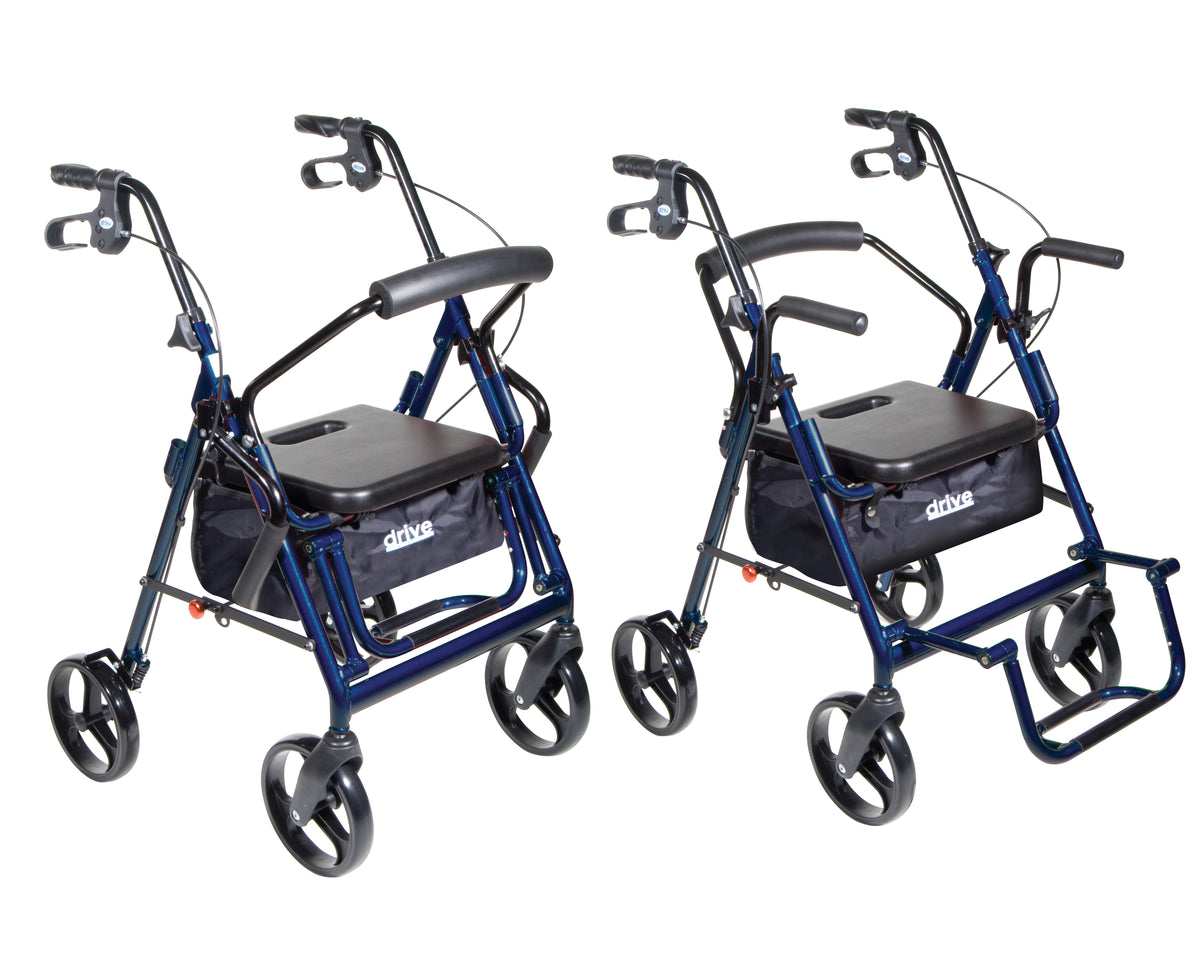 Duet Dual Function Transport Wheelchair Rollator Rolling Walker, Blue