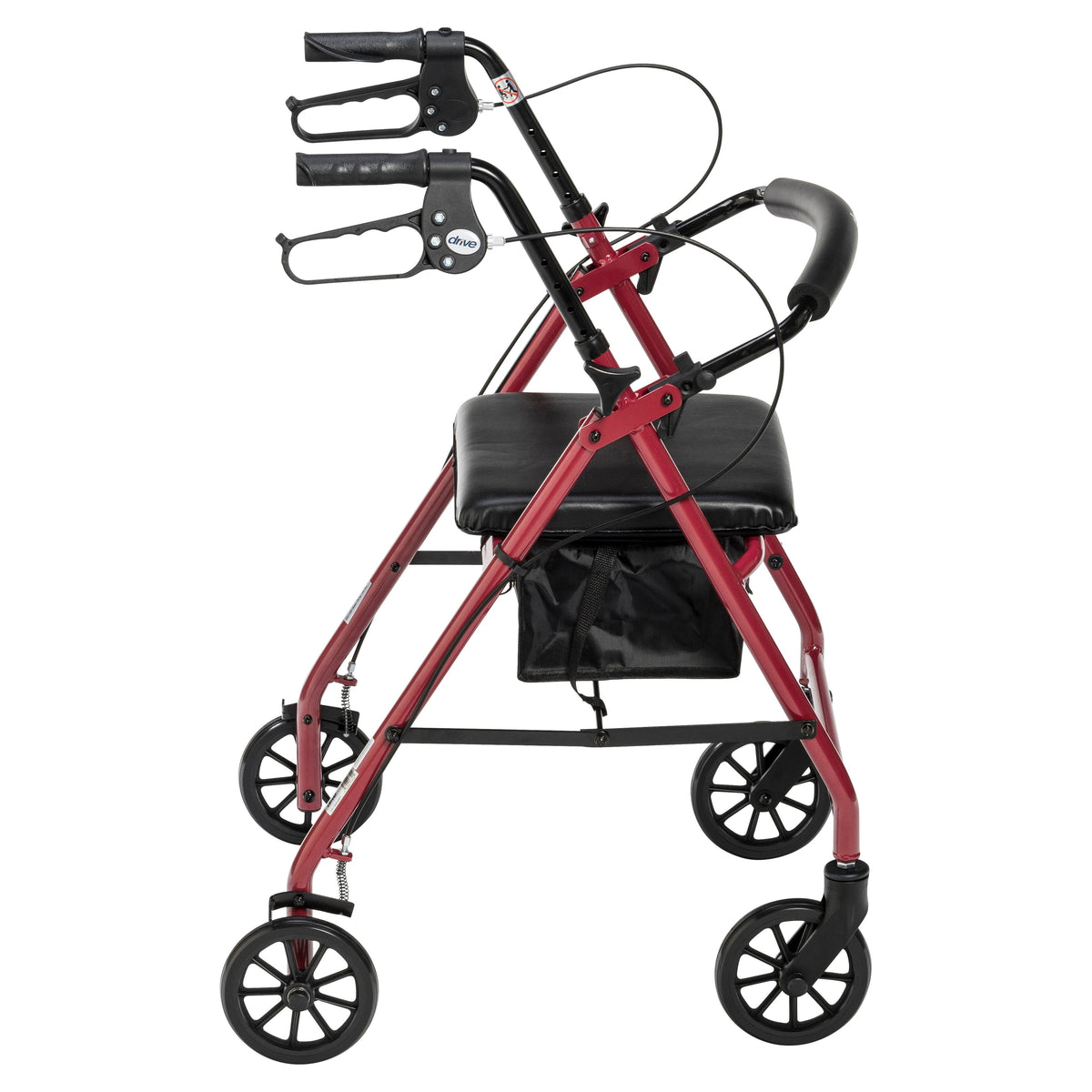 Rollator Rolling Walker with 6" Wheels, Fold Up Removable Back Support and Padded Seat, Red