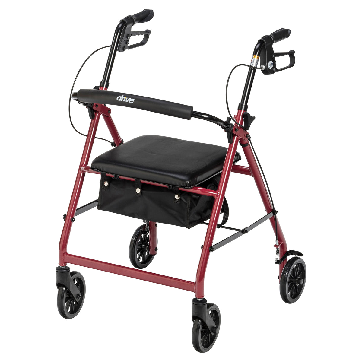Rollator Rolling Walker with 6" Wheels, Fold Up Removable Back Support and Padded Seat, Red