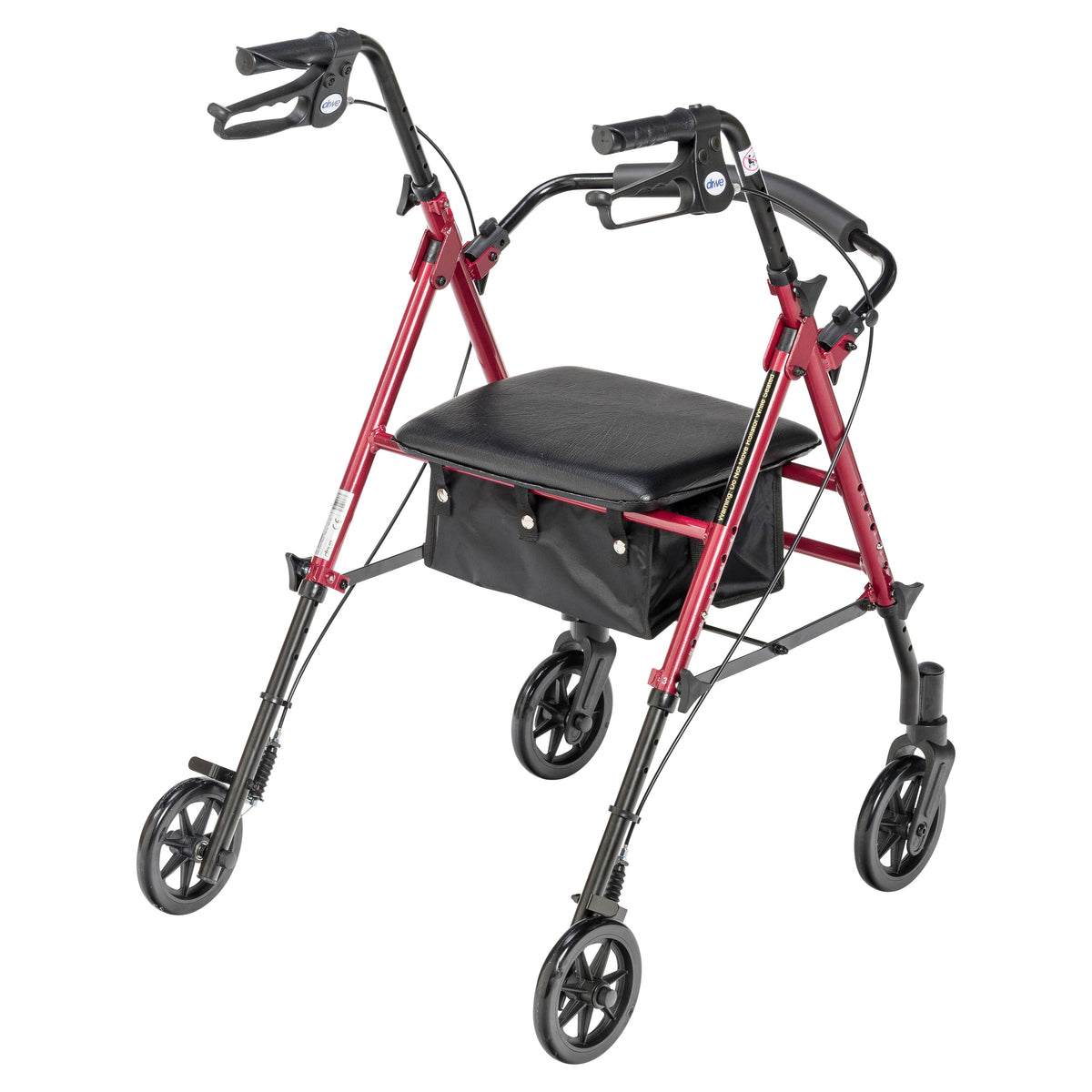 Adjustable Height Rollator Rolling Walker with 6" Wheels, Red